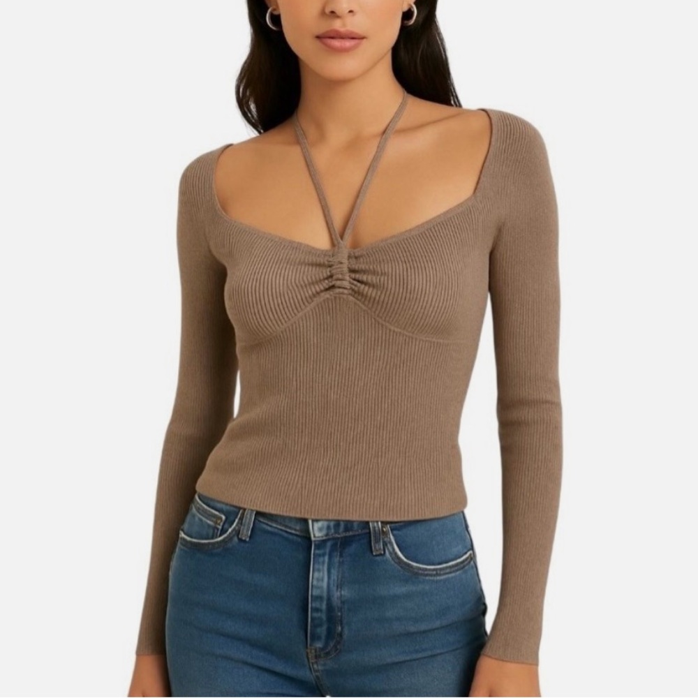 House of Harlow 1960 Sparkly Brown Long Sleeve Top